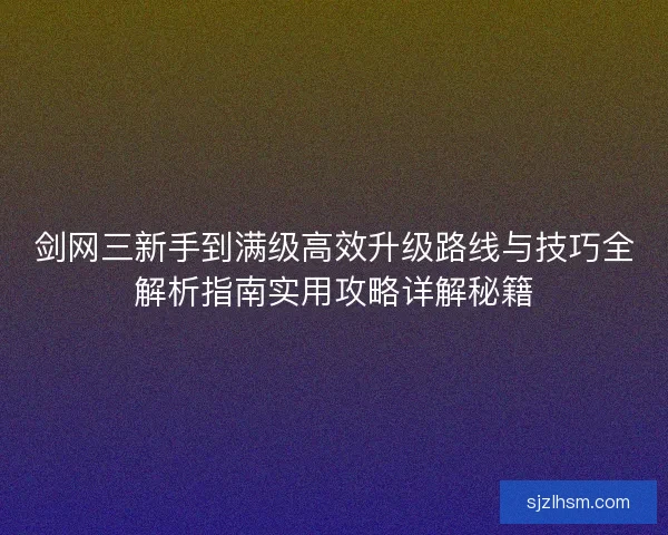 剑网三新手到满级高效升级路线与技巧全解析指南实用攻略详解秘籍